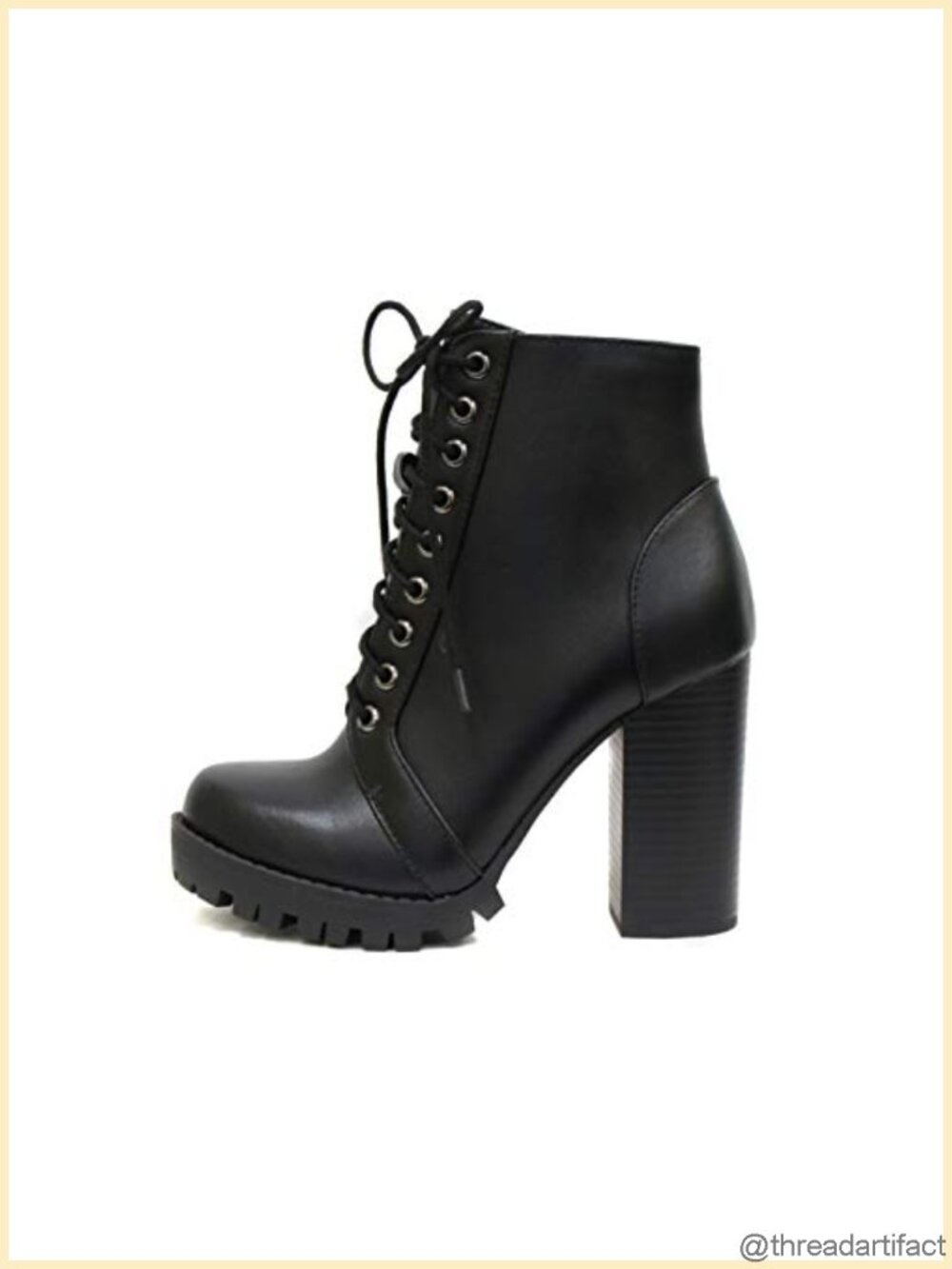 Women's Lace Up Ankle Bootie Stacked Heel Side Zipper